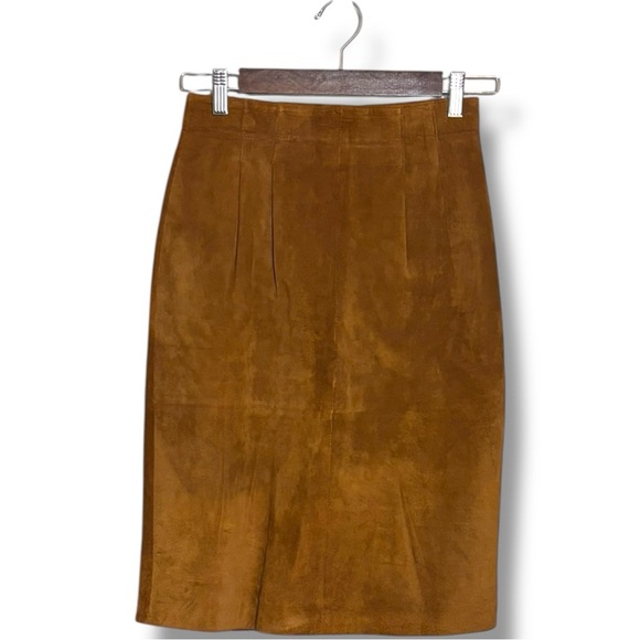 Talbots Rich Brown Suede Knee Length High Waisted Classic Back Slit Pencil Skirt - Picture 1 of 10